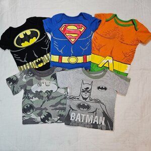 Justice League Baby Hero Lot Sz 12M Batman Superman Aquaman 3 Bodysuits 2 Shirts